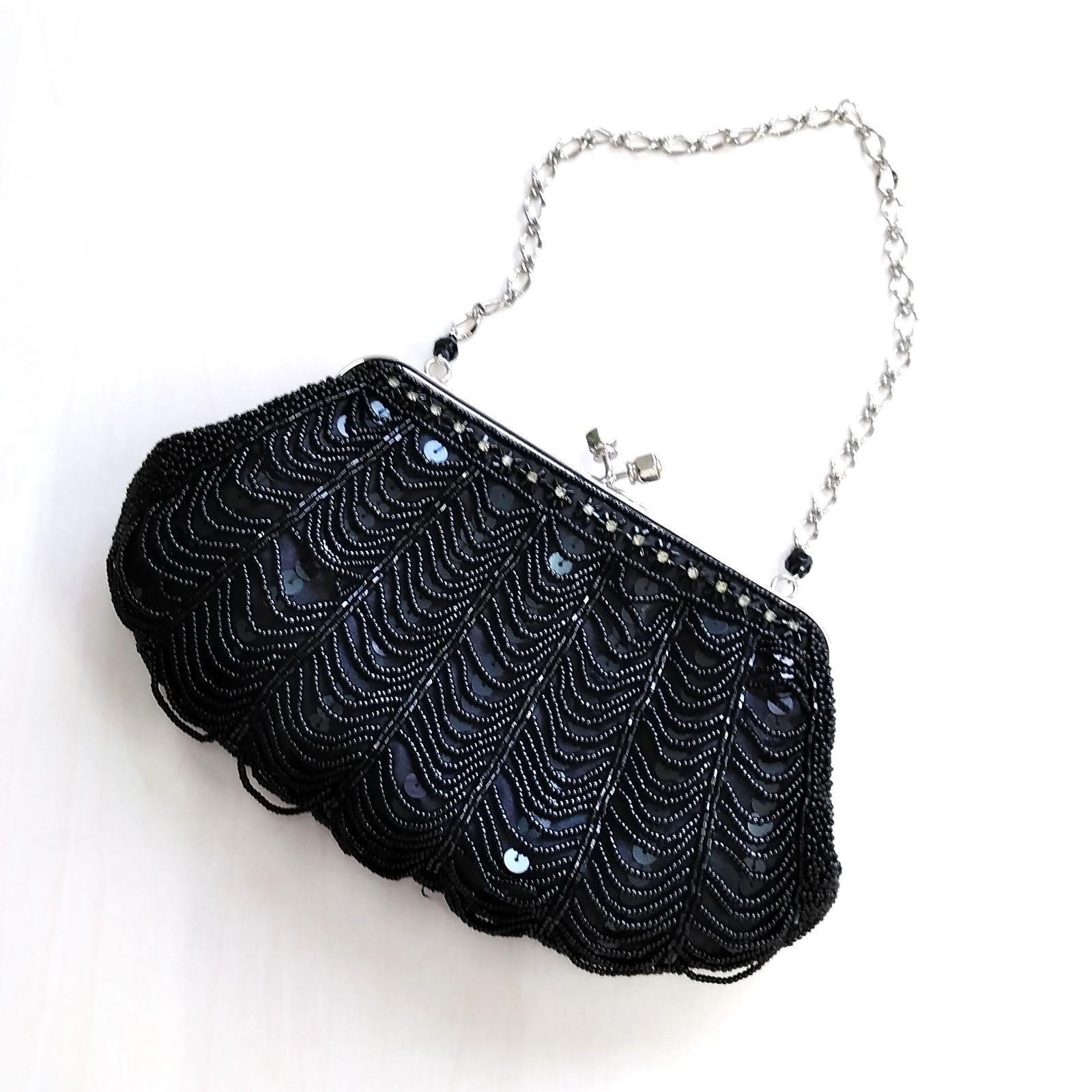 パーティーバッグ 黒 スパンコール フォーマルバッグ ビーズバッグ