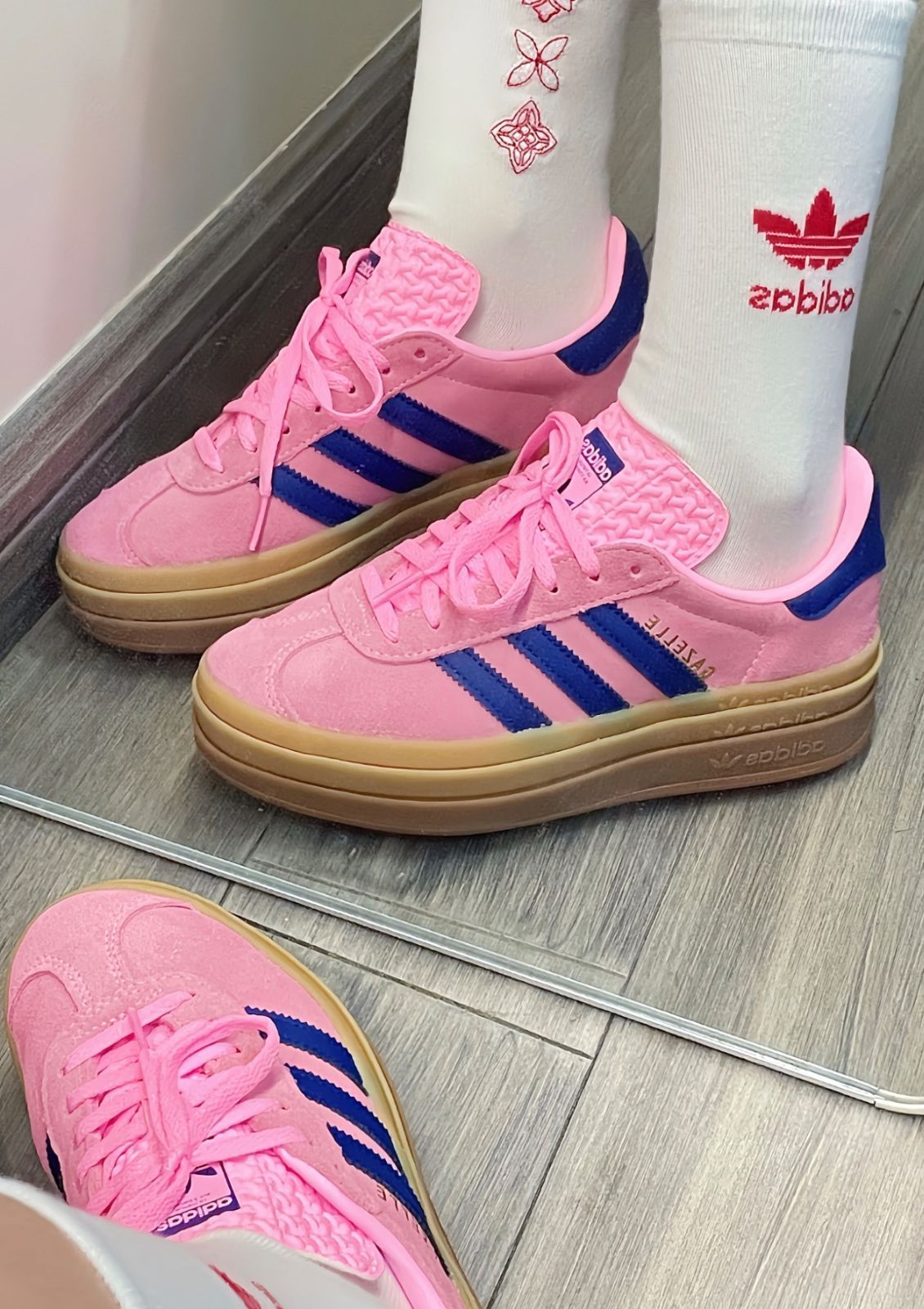 新品 未使用 adidas adidas Originals GAZELLE INDOOR アディダス ガゼルボールド カップルシューズ 厚底 スニーカー レディース/メンズ ピンク箱付