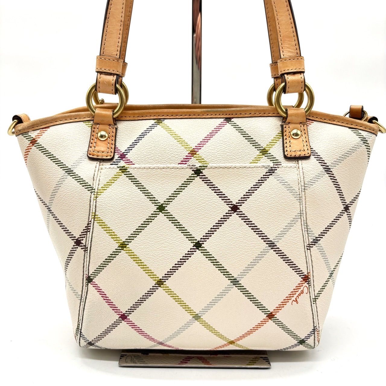 y2k coach コーチ　チェック　トートバッグ　ロゴ金具　ホワイト　PVC ✨良品✨ COACH コーチ トートバッグ ハンドバッグ バケツ型 チェック
