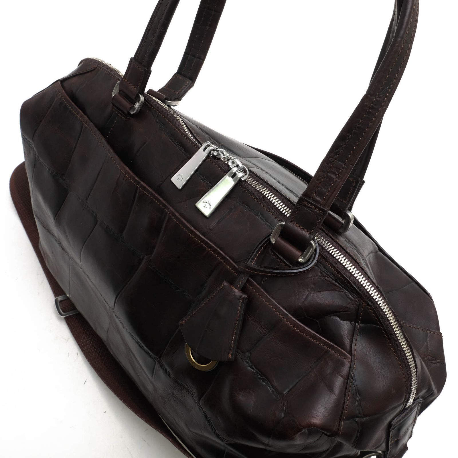 アニアリ aniary バッグ ボストンバッグ 鞄 旅行鞄 メンズ 男性 男性用 レザー 革 本革 ダークブラウン 茶 ブラウン 08-06000 ICLボストン クロコ型押し 2WAY ショルダーバッグ 迷彩 カモフラージュ柄 WWW_KARIMZIABAT_FR