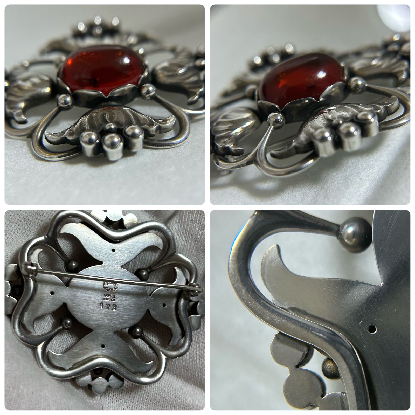 ジョージジェンセン ブローチ 173 琥珀 AG925   ジョージジェンセン 希少 ブローチ 173 琥珀 AG925 Georg Jensen