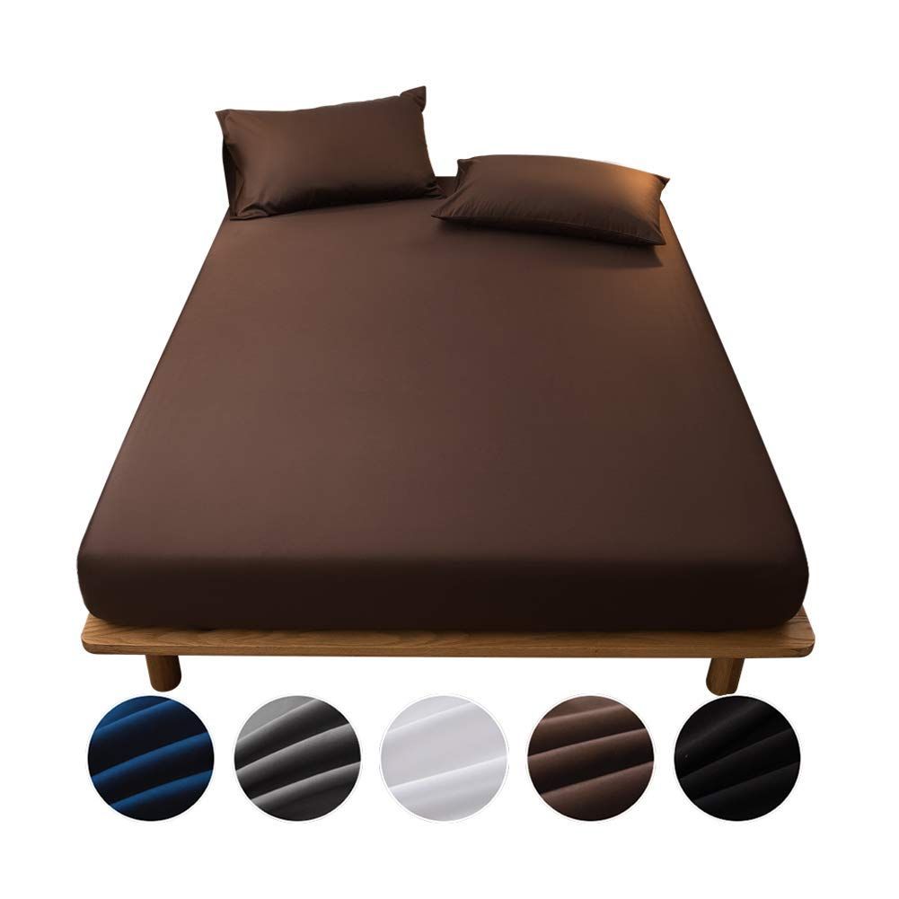 ブラウン_ダブル・140×200cm ボックスシーツ 吸水速乾 シーツ ベッドカバー マットレスカバー 抗菌・防臭 （ダブル・140×200cm ブラウン）厚さ5 cm～30 cmのマットレスに適しています