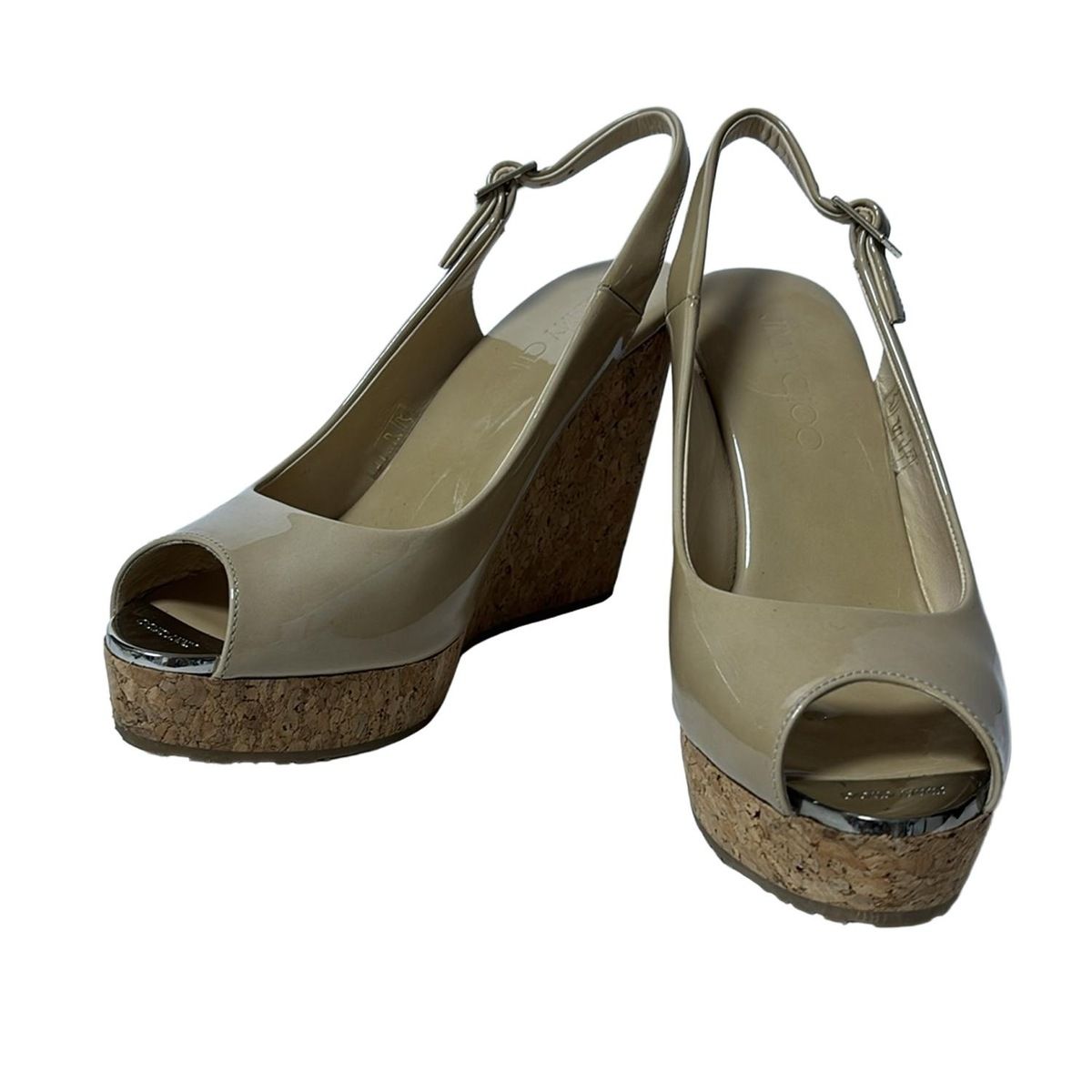 JIMMY CHOO ジミーチュウ サンダル 38 レディース - ベージュ ウェッジソール|オープントゥ レザー