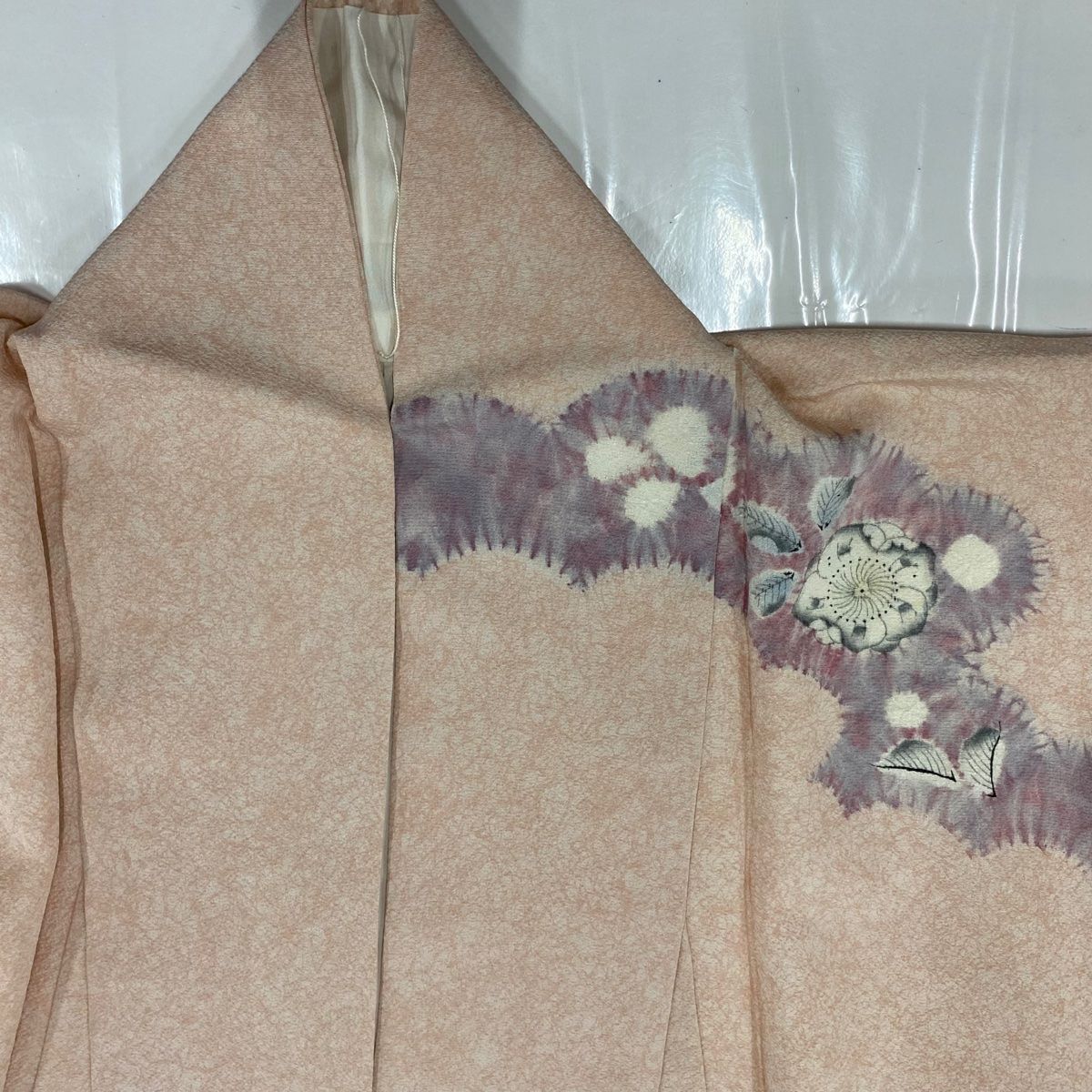 今季新作 訪問着 身丈160cm 裄丈66cm M 袷 滝泰 落款 辻が花柄 雲文 絞り ぼかし 薄ピンク 正絹 名品