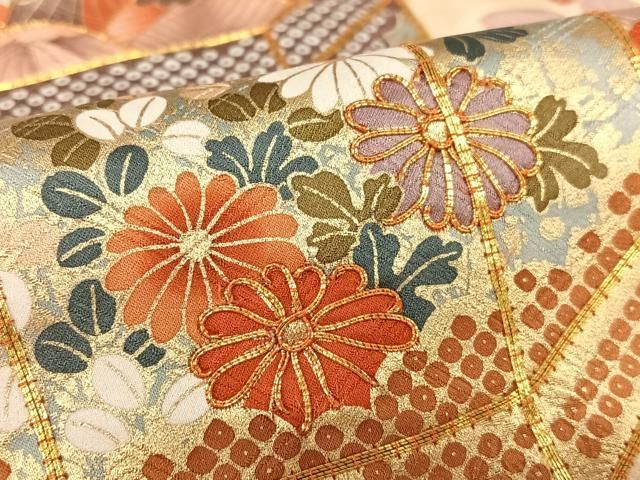 吉澤友禅　吾妻徳穂　美品　金彩　駒刺繍　橘吉祥花文　フルセット　振袖　振り袖 着物月花 吉澤友禅 吾妻徳穂 手描き友禅 金駒刺繍 橘に藤絹の