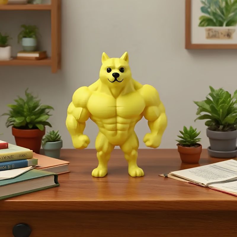 フィギュア 動物 マッスルドッグ おもしろい 置物 10cm イエロー いぬ