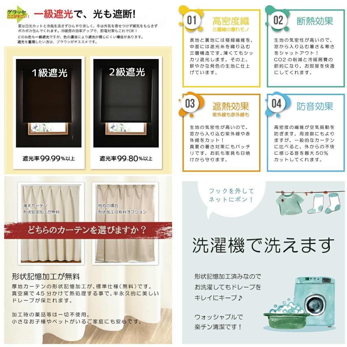 満天カーテン 遮光 1級 昼夜 透けない 高断熱 ミラー レース カーテンセット 北欧遮光カーテン オーダー 形状記憶 洗濯機で丸洗いOK リサ-アイボリー 幅150cm 丈190cm レース丈は-2cm 4枚組