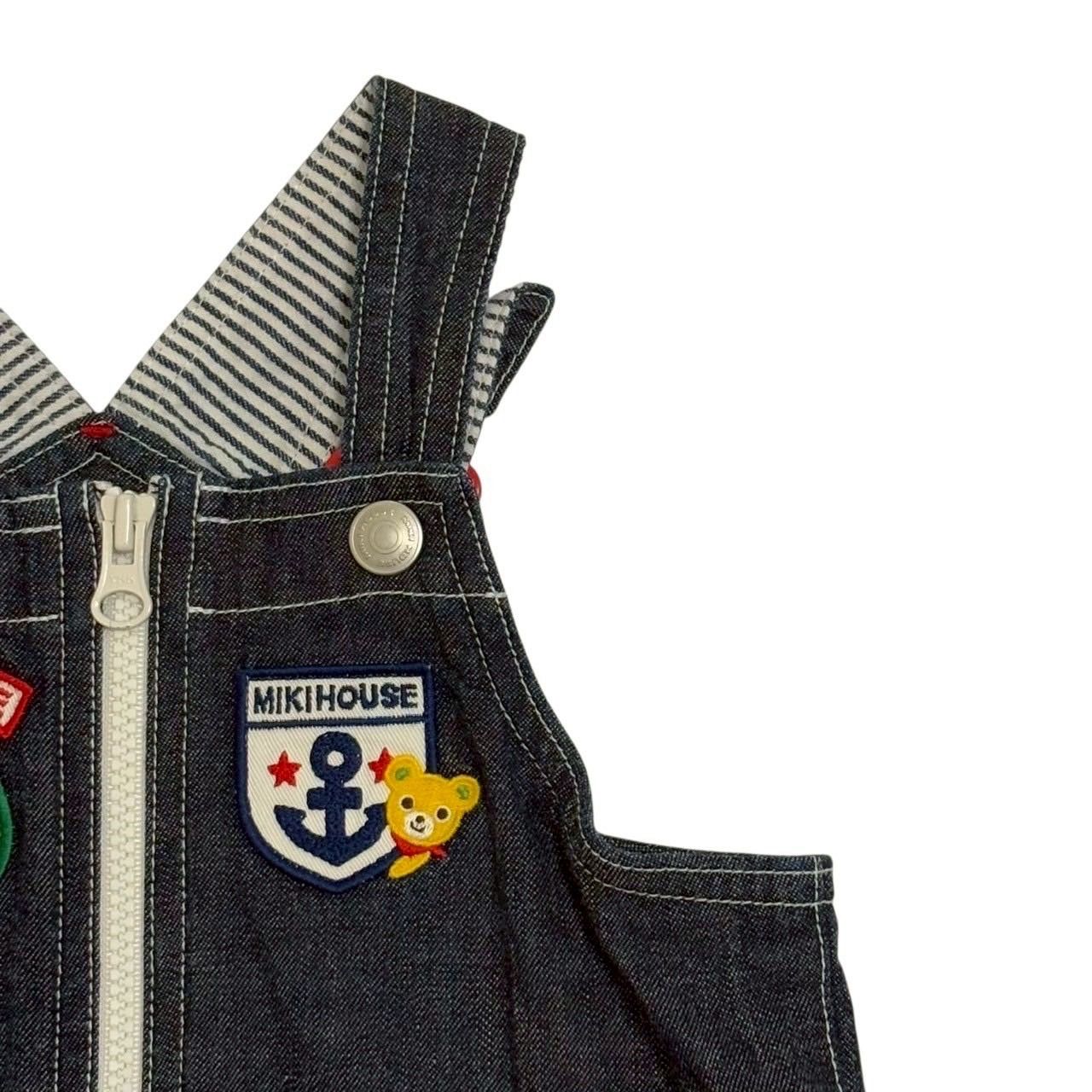mikihouse ミキハウス デニムオーバーオール 青系 ブルー系 ワッペン