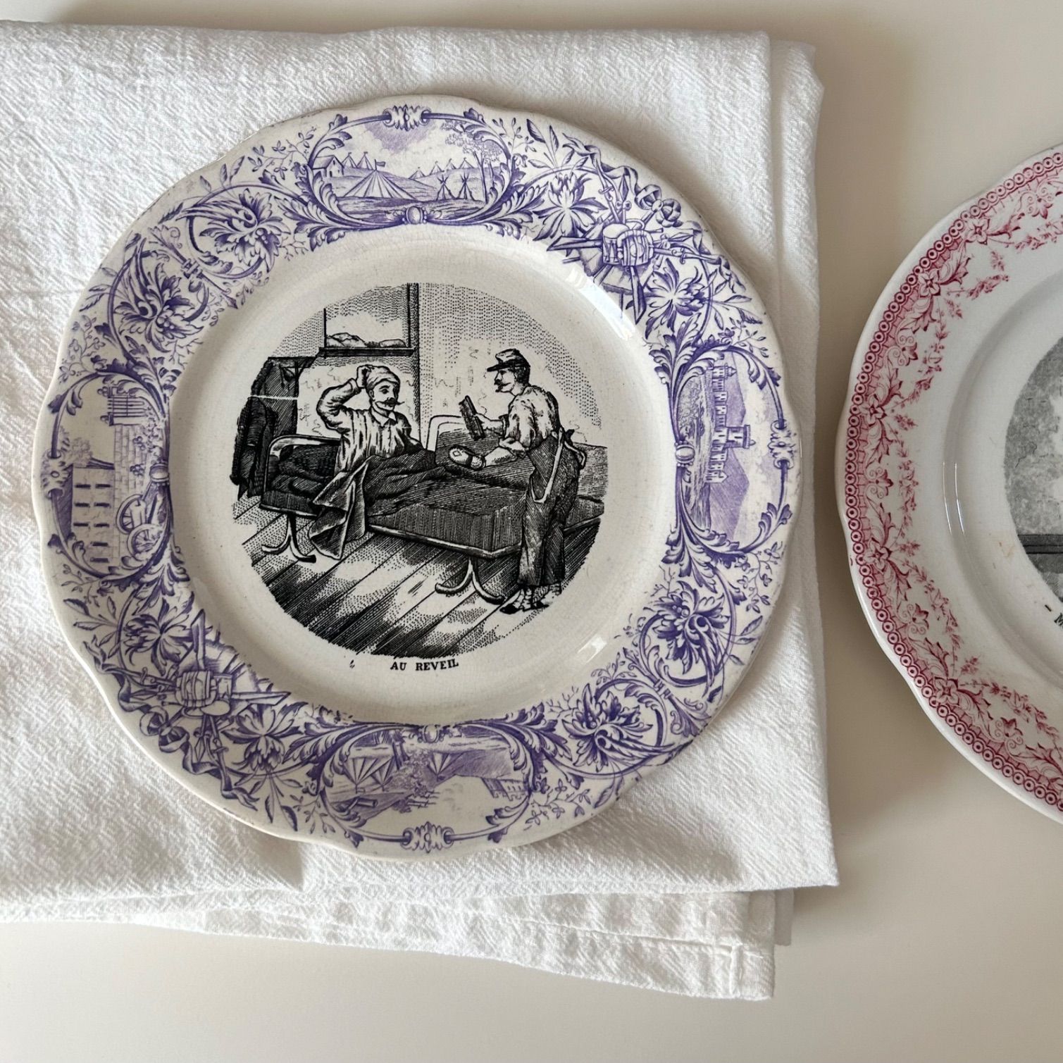 工場 French antique Sarreguemines antique plate