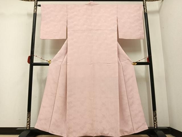 平和屋着物 上質な色無地 人物地紋 灰桜色 正絹 AABC0666ph