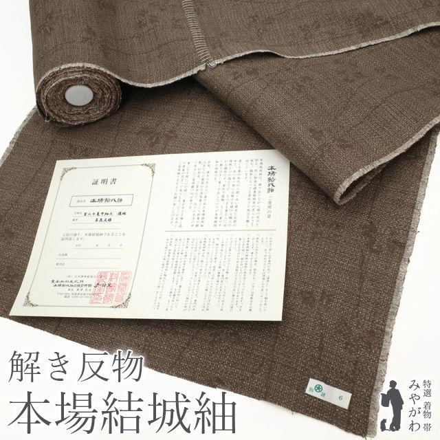 美リペア 重要無形文化財 本場結城紬 120亀甲 地機 解き反物 リサイクル 大丸 扱い こげ茶地 よろけ縞 草花柄 結城紬 カジュアル 春 秋 冬 最大身丈166 最大裄69 Ｌサイズ みやがわ ar0137