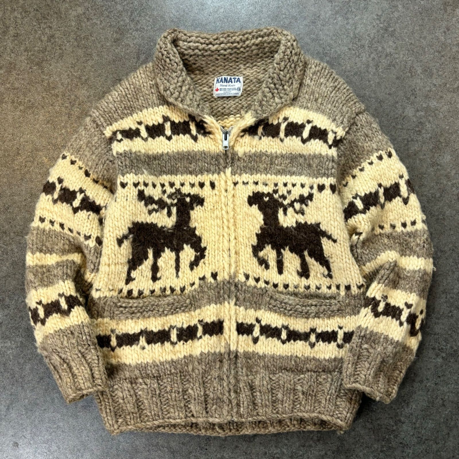 Canada KANATA Hand Knits 100% Wool Cowichan Sweater Jacket