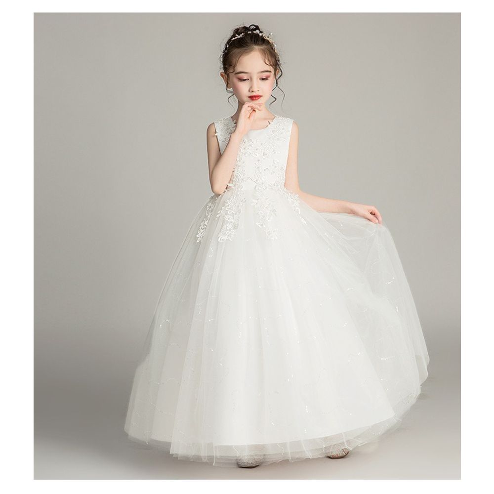 ホワイト  130センチ  子供ドレス 発表会 bx683 ドレス 子供 ピアノ 発表会 女の子 ロングドレス  ノースリーブ パーティードレス 子ども服 フォーマル 子供ドレス コンクール プリンセス こど
