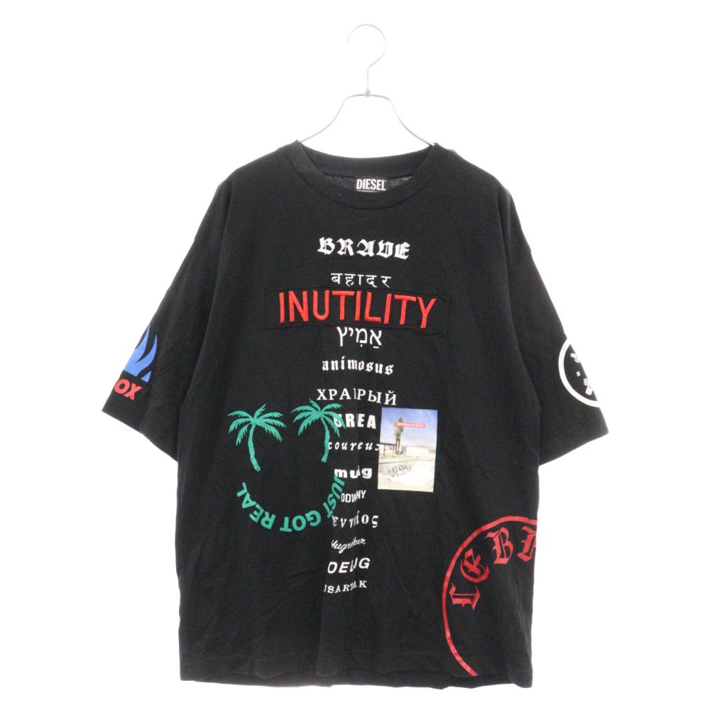 DIESEL (ディーゼル) フォトプリント 刺繍 総柄 半袖 Tシャツ ブラック/マルチ