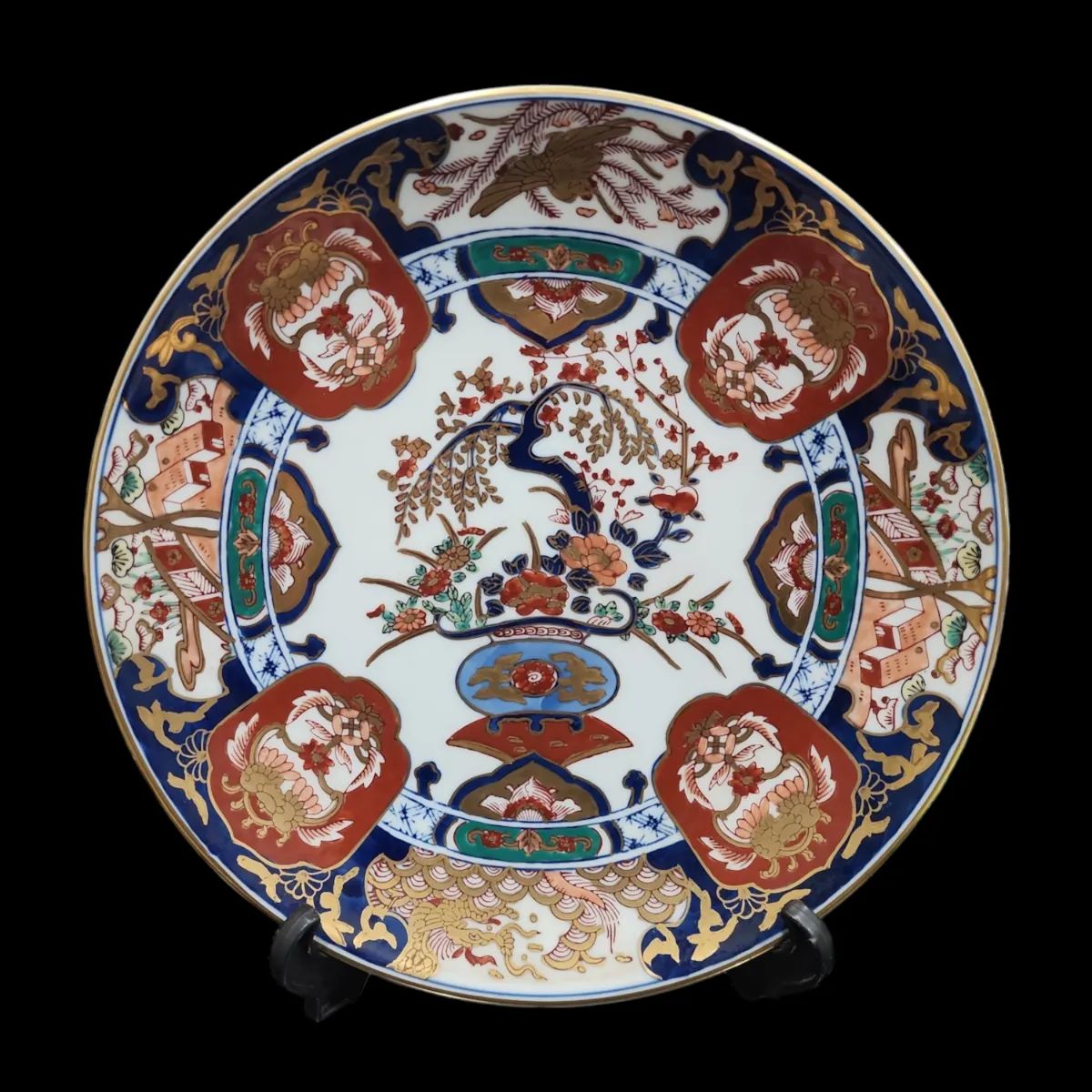 有田焼 飾り皿 秀峰 金彩色絵皿 錦皿 古伊万里 骨董 工芸 古美術 インテリア Kl(出)126