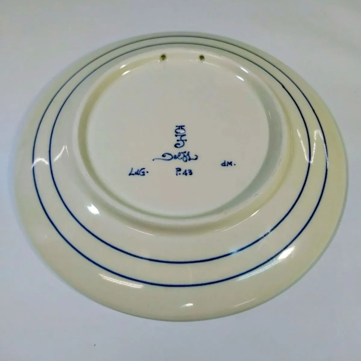 ロイヤルデルフト焼き骨董品　手書き花柄　多少の欠け傷あり　直径19cmx3cm ロイヤルデルフト焼き骨董品 手書き花柄 多少の欠け傷あり 直径
