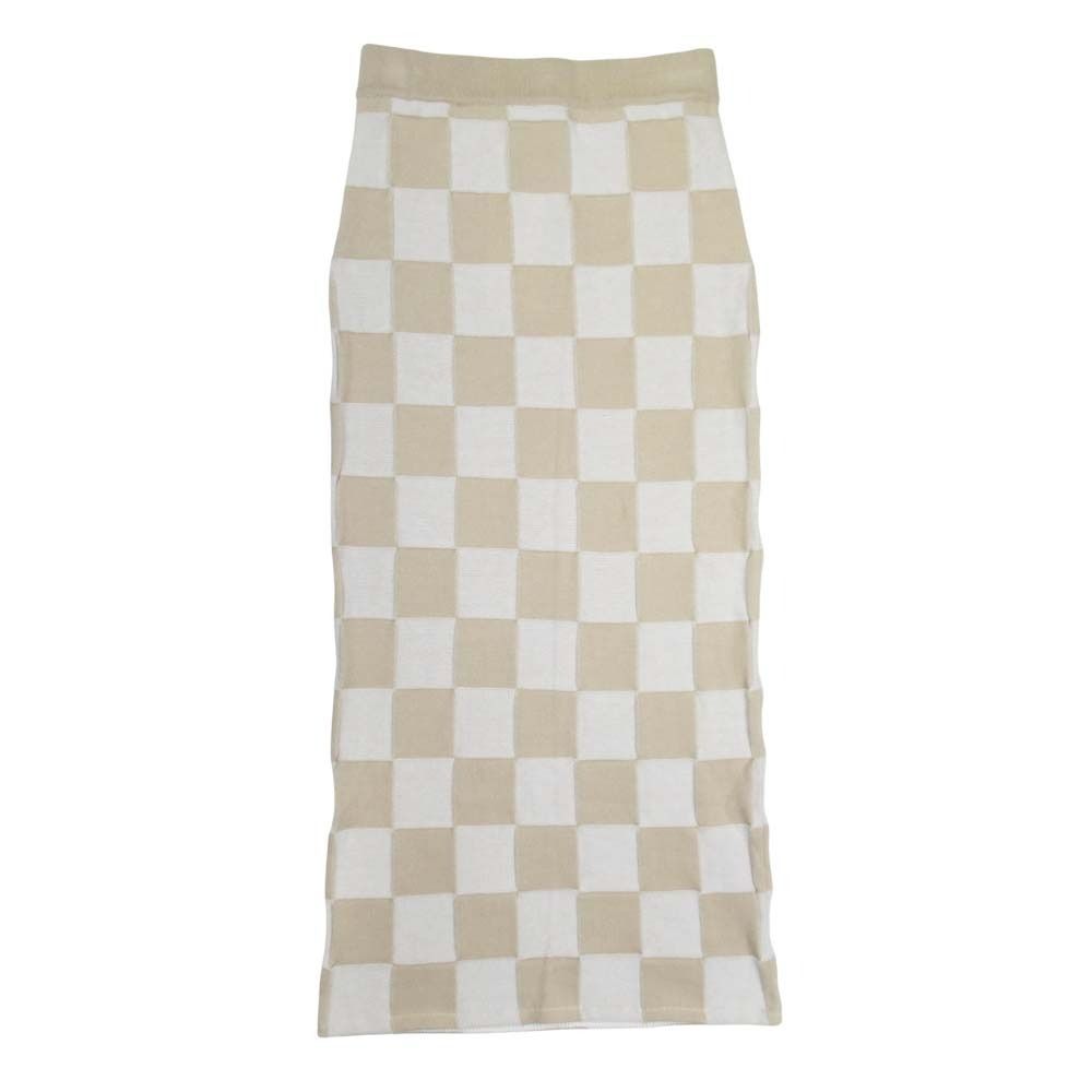 ♥ 19ss TAN タン CHECKED FLAG SKIRT コットンニット ロングスカート セミタイトシルエット チェック柄 F ベージュ レディース 古着