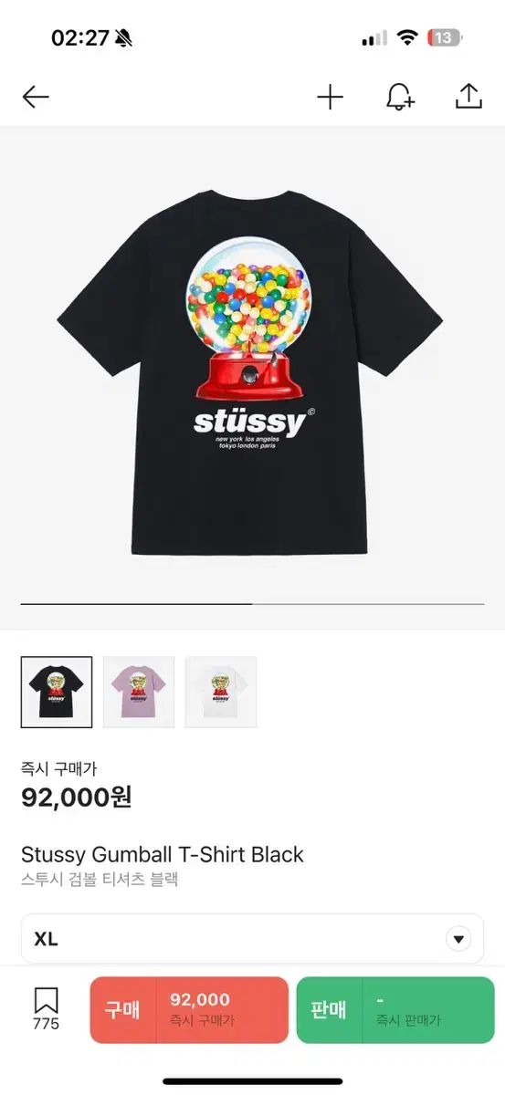 【雷市場（ポンジャン）商品韓国直送】STUSSY(ステューシー) ガムボール Tシャツ 黒 XL