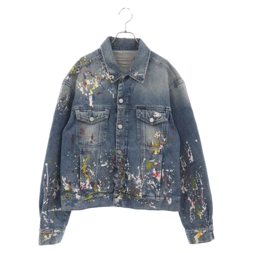 Calvin Klein (カルバンクライン) 18SS ペイント デニム トラッカー ジャケット インディゴ J30J307386