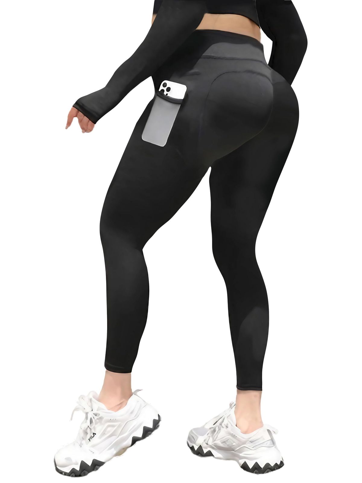 [Leiasnow] ヨガパンツ ポケット付き 大きいサイズ ハイウエスト 9分丈 レギンス トレーニングウェア レディース (XXL / 3L， ブラック) [ブラック] [3L]