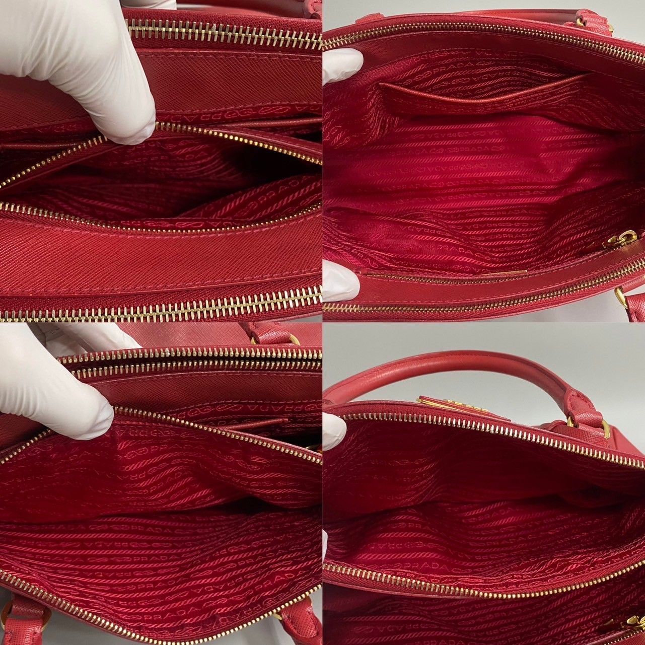 美品 PRADA プラダ 三角ロゴ 金具 サフィアーノ レザー 本革