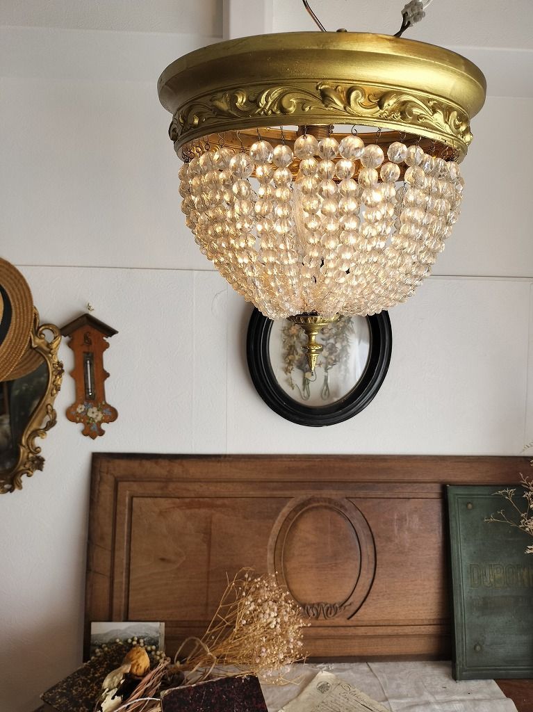 フランス アンティーク エンパイヤ ガラスドロップ シャンデリア １灯 照明 ライト 天井 店舗