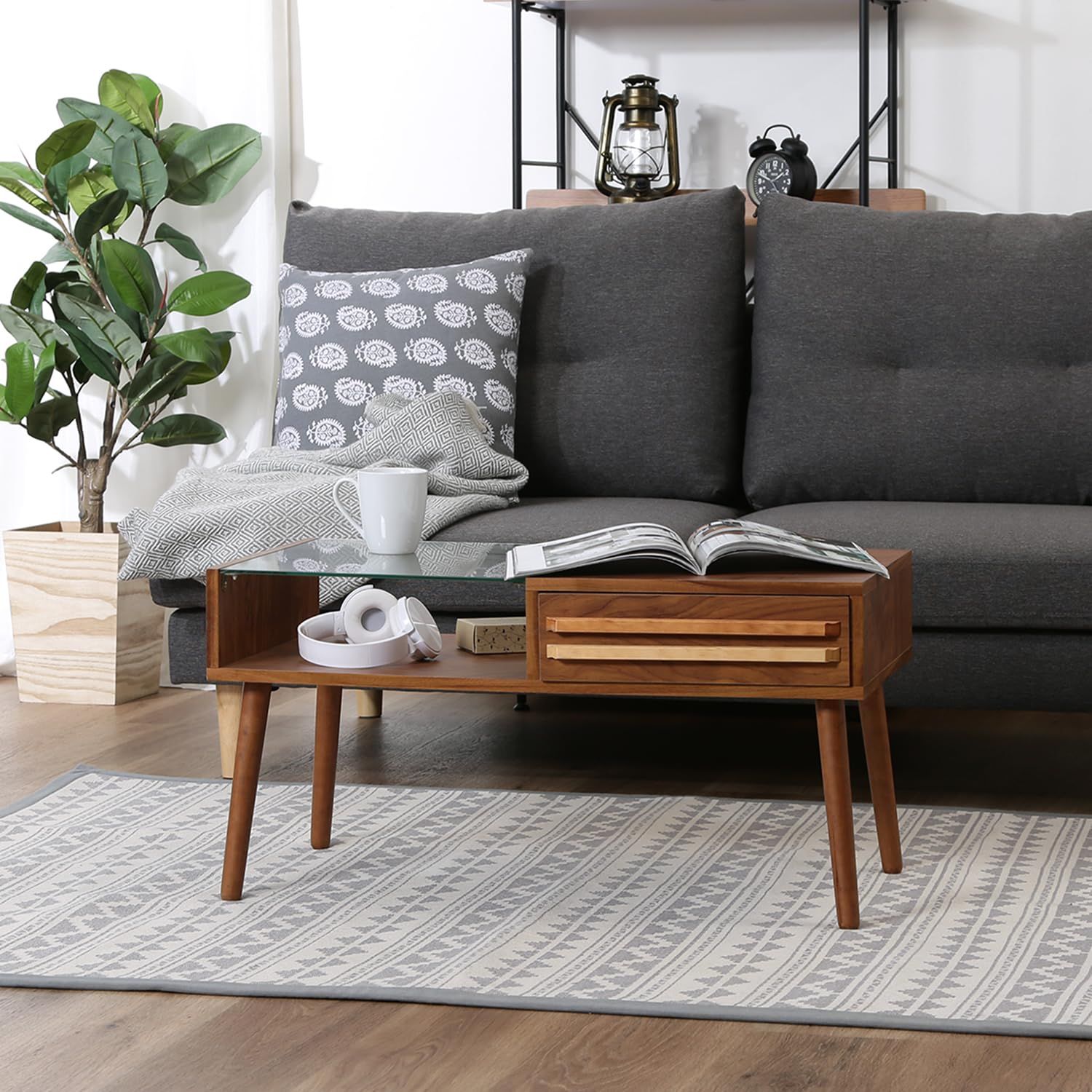 ありふれた リビングテーブル 不二貿易 幅80cm ミディアムブラウン オスロ 10034