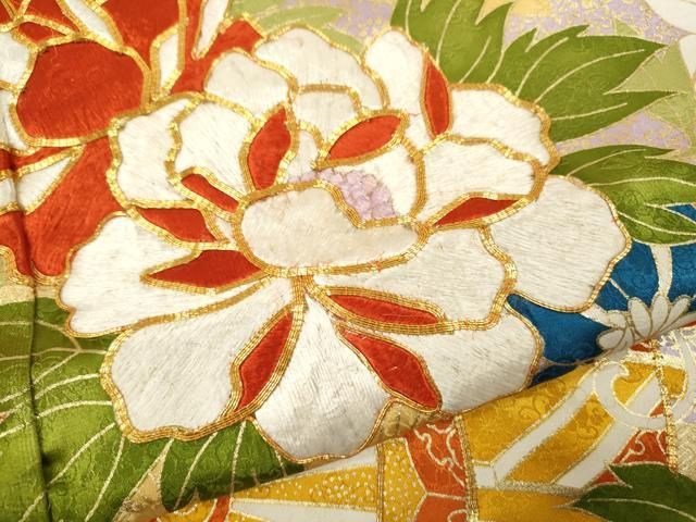 平和屋着物▽豪華振袖 駒刺繍 雲取り花車文 金彩 正絹 逸品