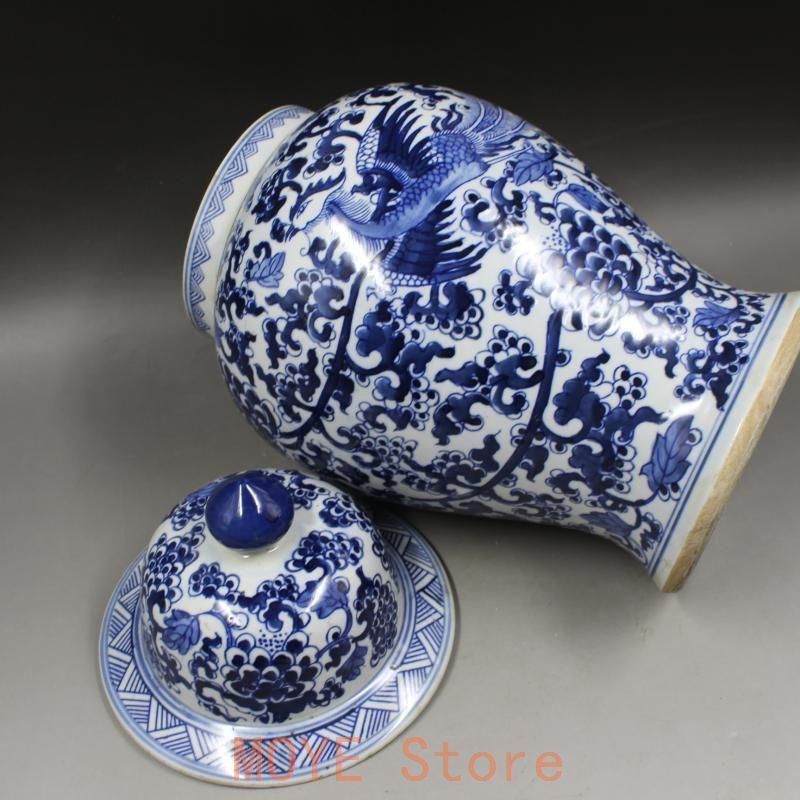 清康煕青花を着て鳳紋将軍缶 景徳鎮 陶磁器 装飾品 現代工芸品 美術品 置物 清康煕青花を着て鳳紋将軍缶 景徳鎮 陶磁器 装飾品 現代工芸品