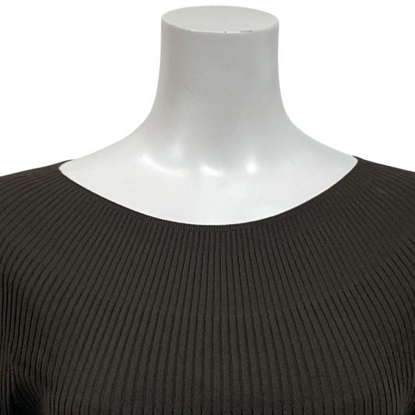 ◆ フォクシー Foxey リブニットトップス カットソー 七分袖 ボートネック カーキ 40 L 11号 レディース S5V500