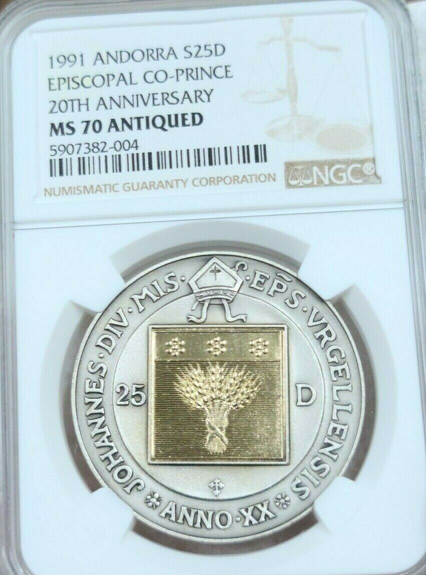 1991 ANDRA SILVER GOLD 25 DINERS EPISCOPAL CO PRINCE NGC MS70 ANTIQUED