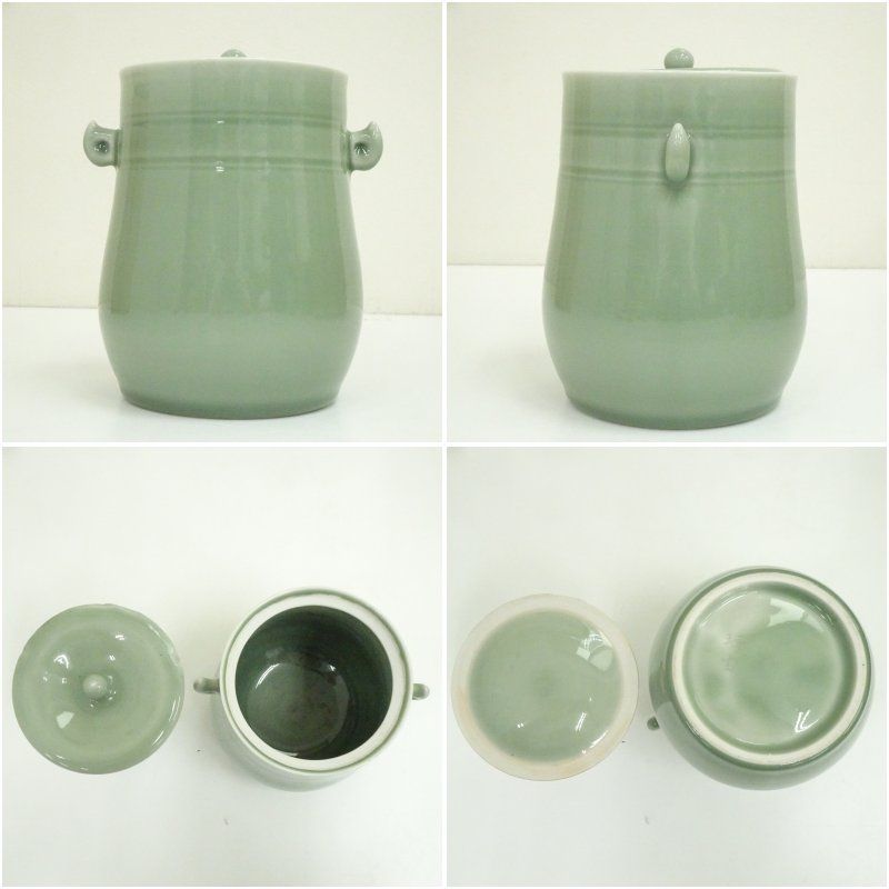 茶道具　青滋茶器 　新品 三田焼 瑞宝造 青磁水指（共箱） 水指し 茶道 茶道具 おしゃれ