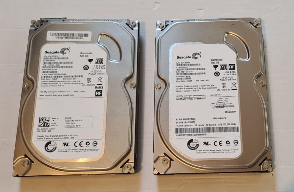 1TB (2 x 500GB) SEAGATE ST500DM002 3.5インチ SATA 内蔵ハードドライブ デスクトップ HDD