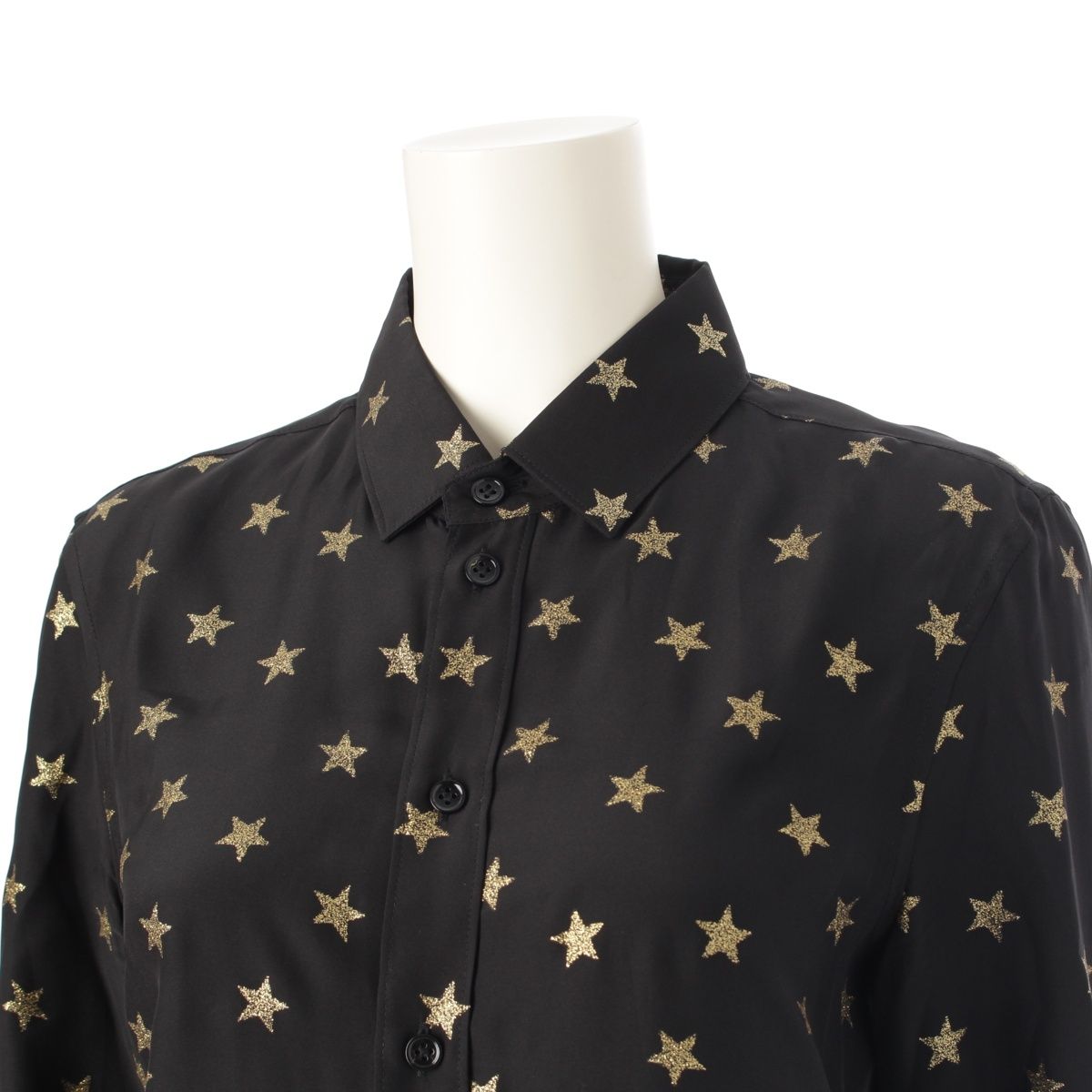 サンローラン長袖シルクシャツ星柄スターブラック