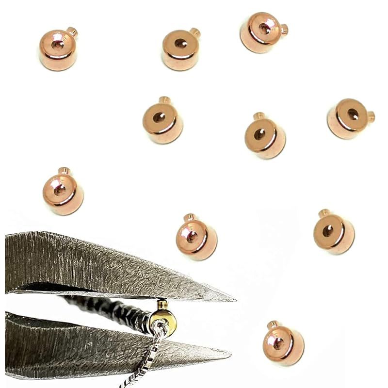 国産 ワンパッチン テグス ワイヤー 留め 日本製 金具 10個 簡単 美しい仕上がり ワンプッシュ ボールチップ つぶし玉 潰し玉 (ピンクゴールド 3)