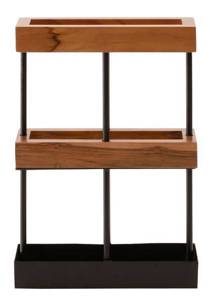 天然木 チーク とアイアンの傘立て 四角 W27×D10×H40cm No.825 ブラウン