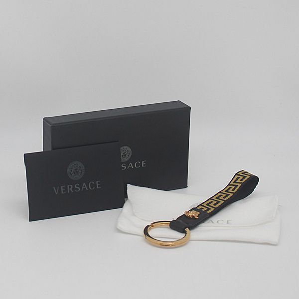 良品 箱付 ヴェルサーチ キーホルダー/キーチェーン ゴールド×ブラック