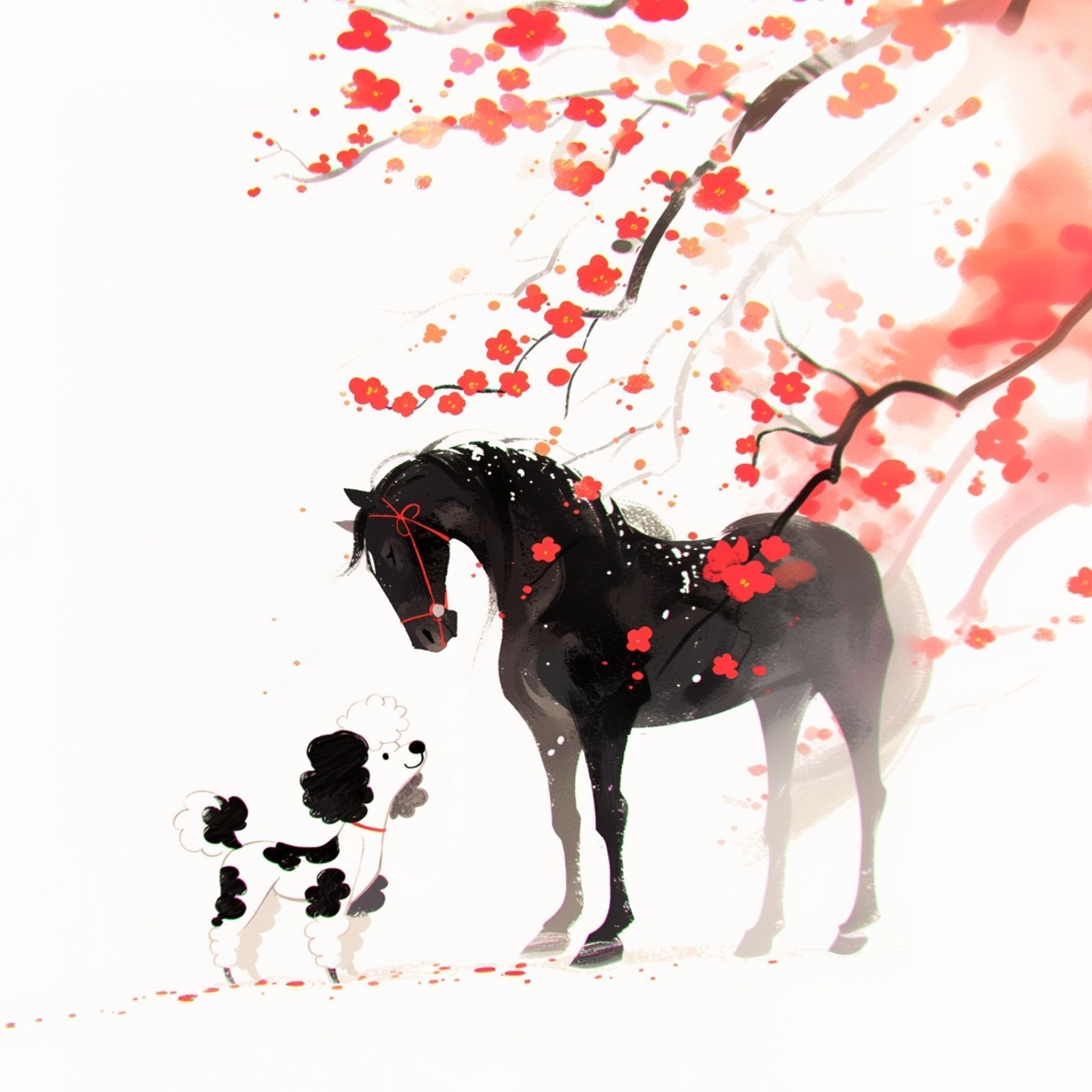 福寿 2026年 - プードル トイプードル犬 No.6 午年 馬 謹賀新年 賀正 新春 迎春 子犬 ペットロス うちの子 記念日 アートポスター 犬の絵 犬のイラスト ギフト プレゼント