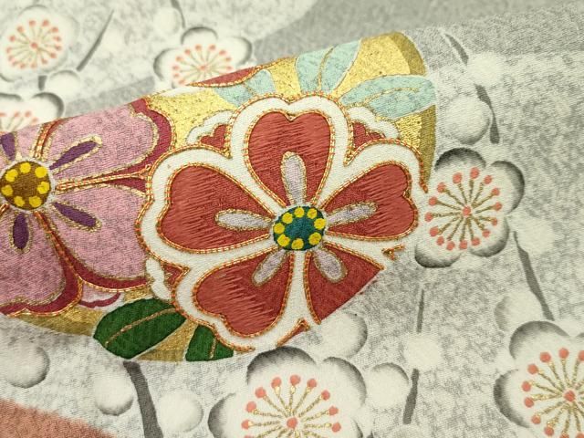 極上新品】人間国宝 京友禅「松井青々氏作」白鼠色「茶屋辻文様」 平和