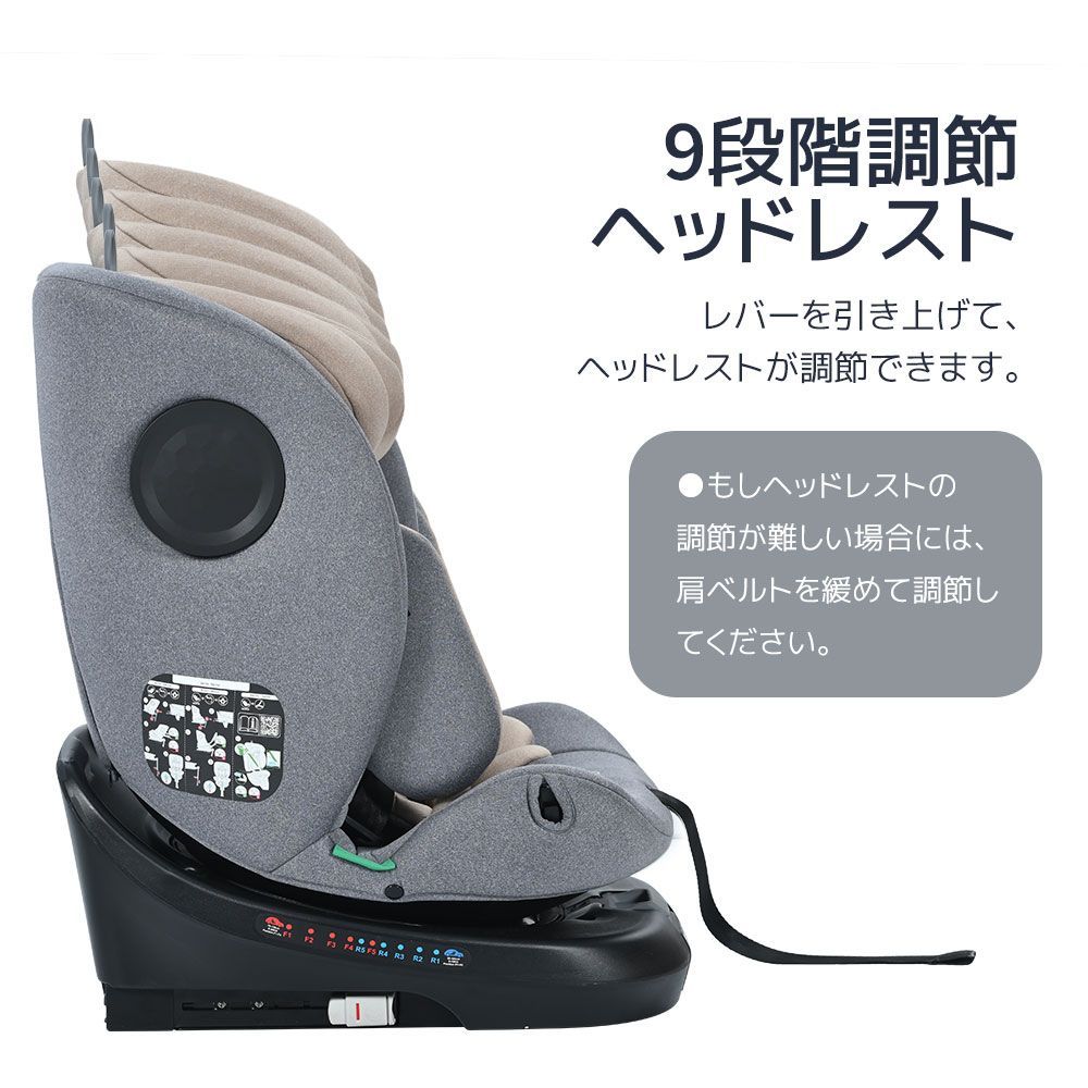 Kidsbliss チャイルドシート【トップテザータイプ】ISOFIX  0歳～12歳 360度回転式 ジュニアシート 150cm身長対応 5点式ハーネス EU安全基準R129対応 調節可能 洗える キャノピー付き ドリンクホルダー付き PP311761