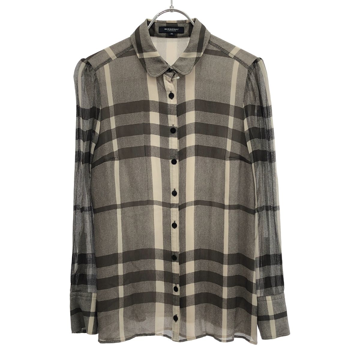 レア✨　BURBERRY ロンドン　半袖　ブラウス　メガチェック　フリル　グレー レア✨ BURBERRY ロンドン 半袖 ブラウス メガチェック フリル