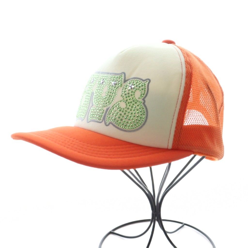 ヒステリックグラマー HYSTERIC GLAMOUR 25SS HYPNOTIZED LOGO ラインストーンメッシュキャップ オレンジ 橙色 01251QH04 RI OS