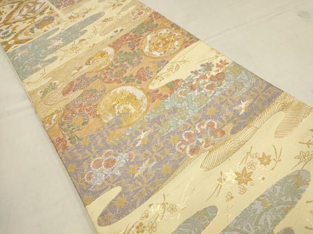 平和屋着物●両面　全通柄袋帯　霞文　金糸　正絹　逸品　未使用　DAAR0726fe 平和屋着物○両面 全通柄袋帯 霞文 金糸 正絹 逸品 未使用