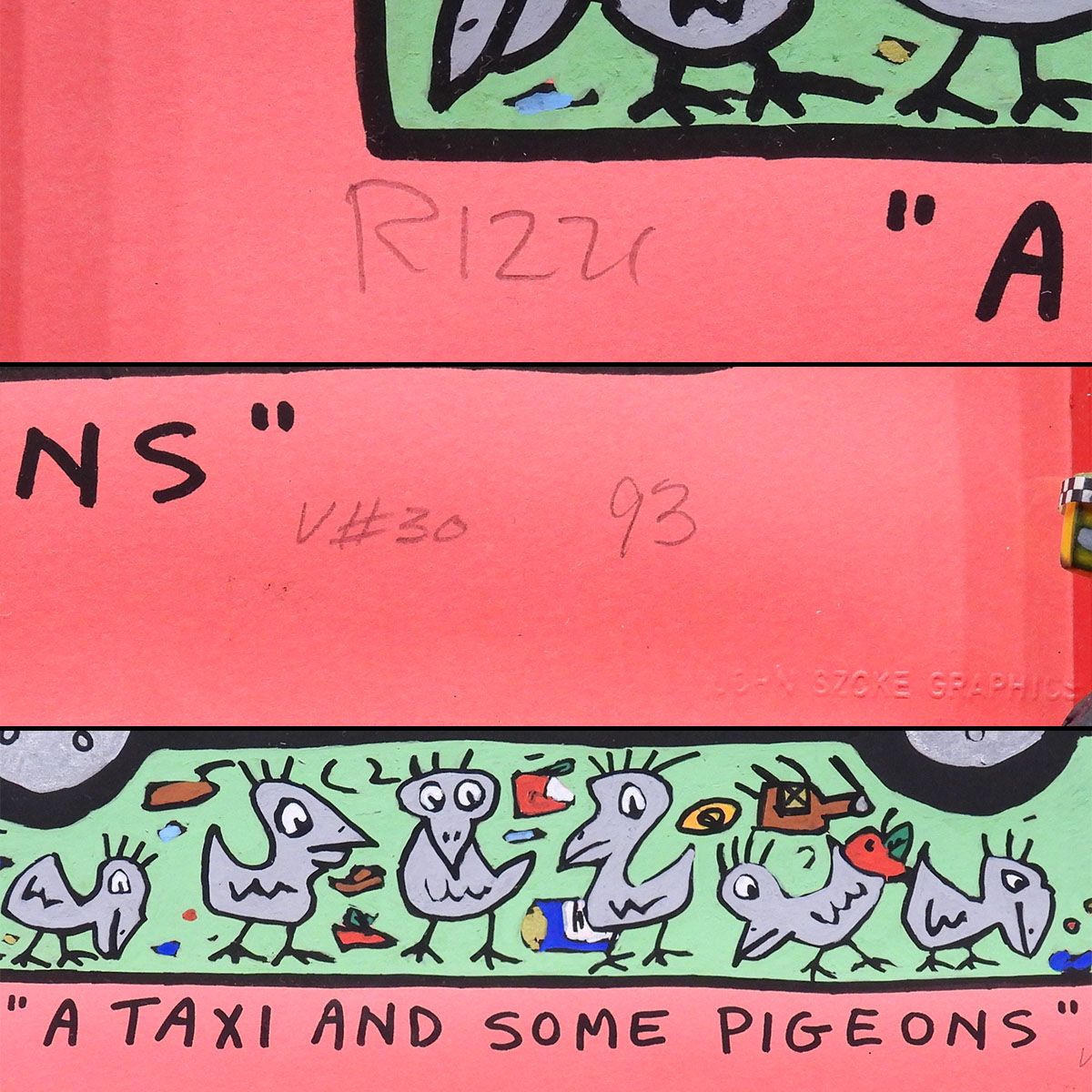 ジェームス・リジィ タクシー 風景画 ポップアート 特別額装 原画 絵画 真作 ジェームス・リジィ A taxi and some pigeons 風景画 タクシー