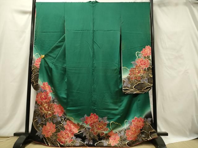 平和屋着物□豪華振袖 駒刺繍 牡丹 暈し染め 金彩 正絹 逸品