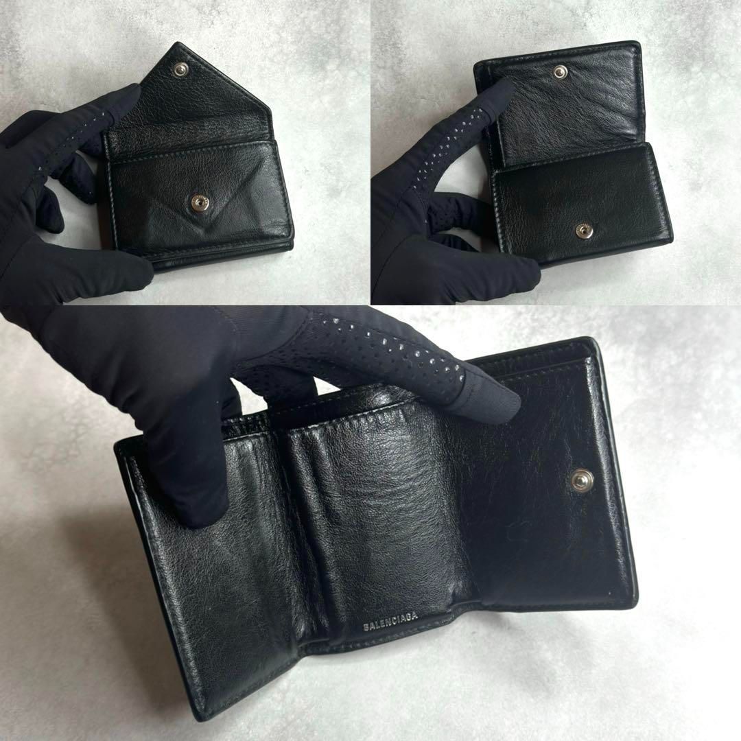 BALENCIAGA バレンシアガ ペーパーミニウォレット 三つ折り財布 ミニ財布 レザー ブラック シルバー PAPIER MINI WALLET  391446 - メルカリ