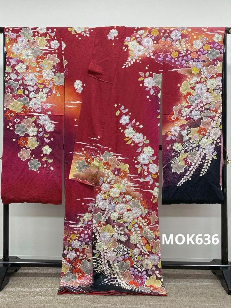 色無地　付下げ柄　紅白梅文　刈安色 付け下げ 鯉柄 千草色 正絹 反物 色無地 付下げ柄 紅白