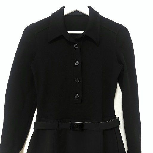 □【美品】PRADA プラダ ブラック トレンチ風ワンピース サイズ42/am-A  