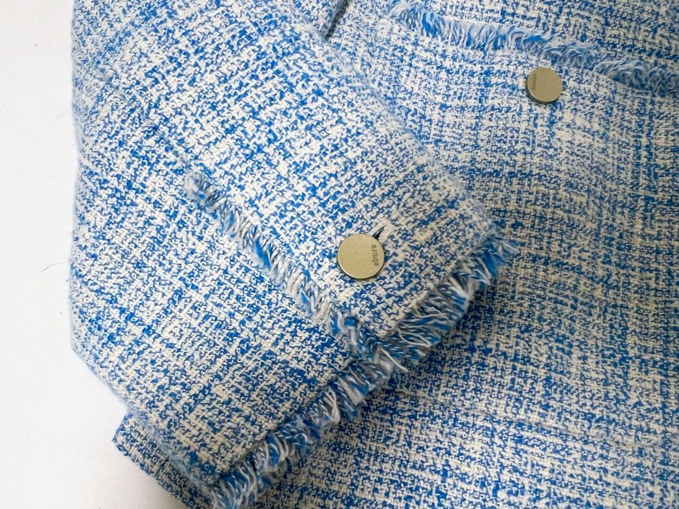 最短翌日お届け。 ebure エブール レディース ツイード ノー クロップド ジャケット ブルー サイズ 38 改良版入荷！