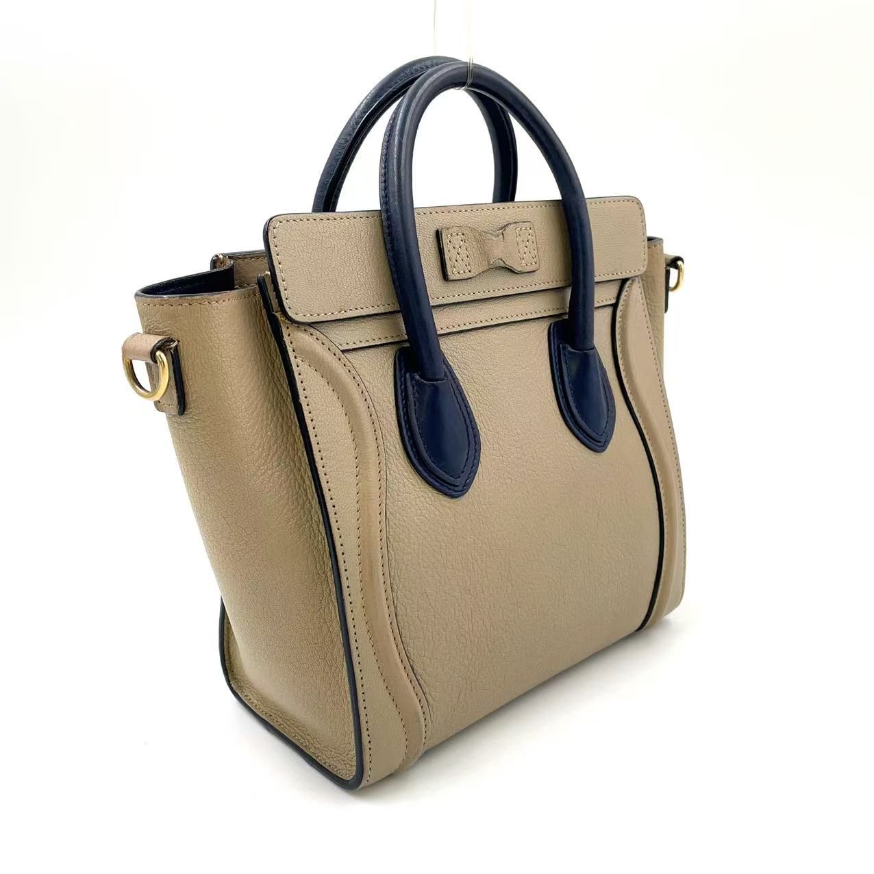 CELINE ハンドバッグ ベージュ ネイビー セリーヌ レザーハンドバッグ バイカラー ベージュ ネイビー系